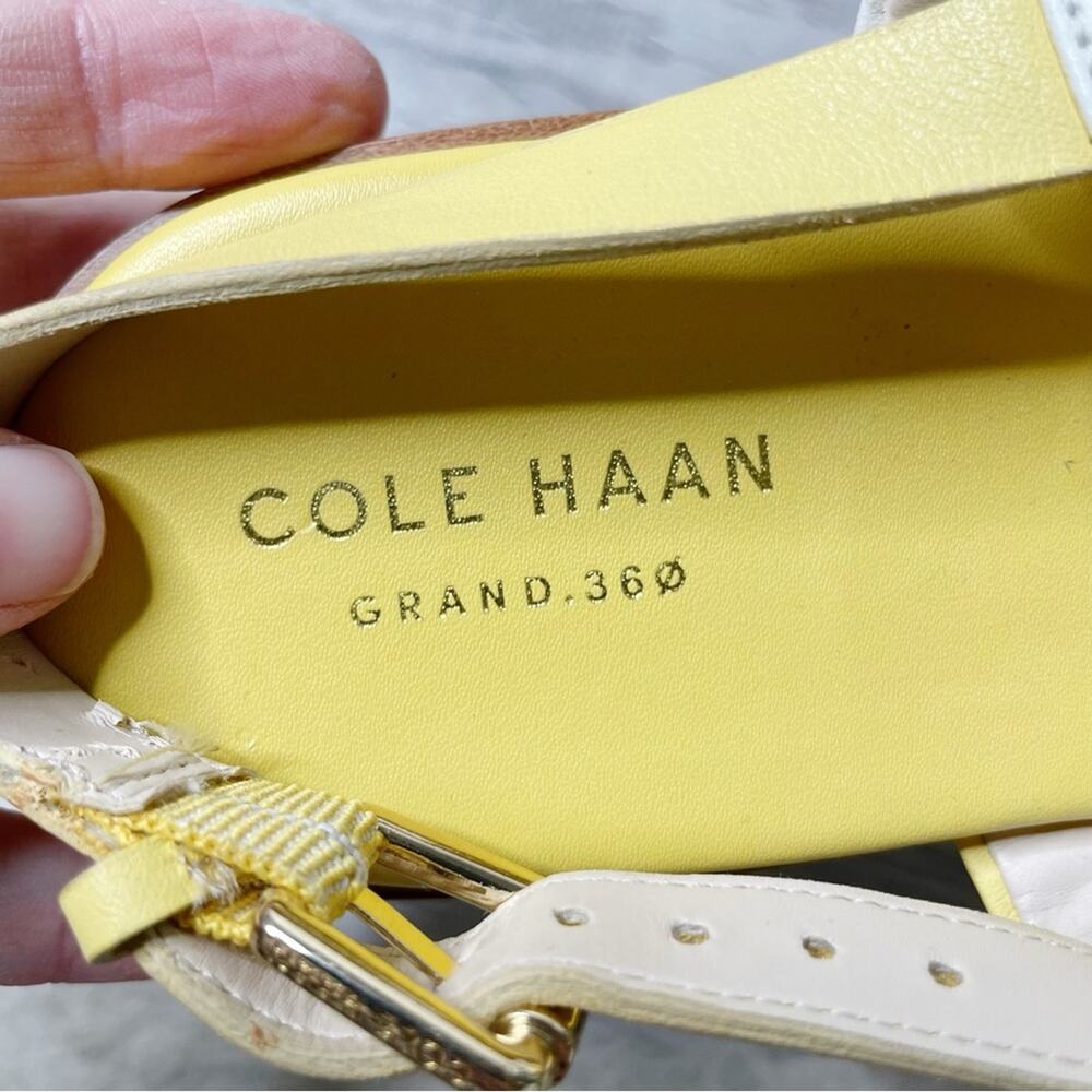 Cole Haan Grand 360 Leather T-Strap Thong Sandals Yellow White Size 8M - Picture 4 of 7